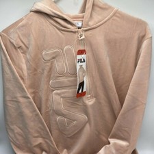 Women's Size Medium Nice Fila Velour Quarter Zip Hoodie Sweatshirt Misty Rose