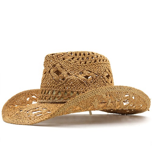 Hollow Cowboy Summer Hat Handwoven Natural Straw Breathable Jazz Top Hat - Picture 5 of 23