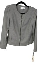 Calvin Klein Women's Houndstooth Zip-Up Jacket Grey Black Size 10 NWT 150