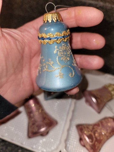 8 KREBS Vintage German Glass Christmas Tree Ornaments Pink Blue Lace Glitter - Picture 5 of 6