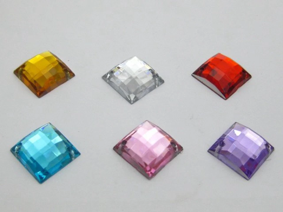 100 Flatback Acrylic Faceted Square Sewing Rhinestone Button Sew on Bead 14X14mm - Image 4 of 4