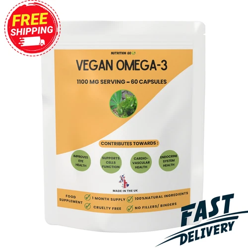 Vegan Omega 3 Capsules 60 | Algae + Hemp Oil | DHA EPA | Brain & Heart Support