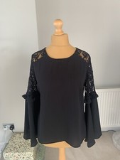 Marks & Spencer black bell sleeve lace blouse top uk 12 Witchy Halloween Costume