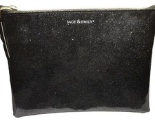 Sage & Emily Black Metallic Glitter Zip Travel Cosmetic Make Up Bag