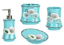 Popular Bath Poppy Fields 4 Piece Bathroom Accessories Set,Heavy Duty Resin Aqua