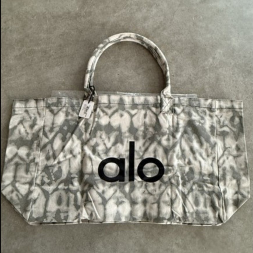 NEW ALO YOGA Gray Tie Dye Large Canvas Tote Bag Gym Travel Carry