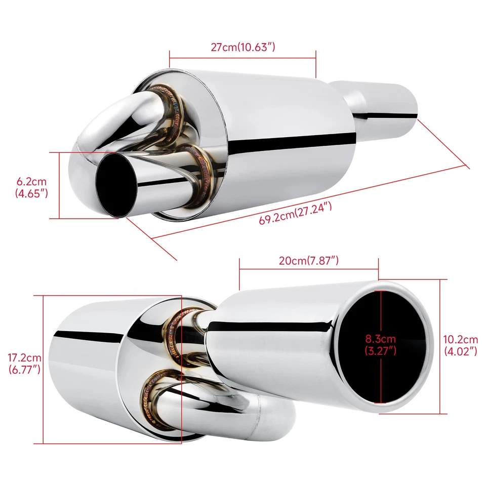 Resonador silenciador escape doble bucle 2,5" entrada 4" punta para Mercedes-Benz C300 C63 Foto 2 de 4
