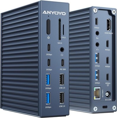 Docking Station Anyoyo 21 in 1, 40Gbps, 8K,60Hz HDMI, 2.5GbE Ethernet, SD/TF 4.0