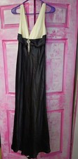Betsy And Adam White And Black Elegant Gown Prom Dress With Brooch