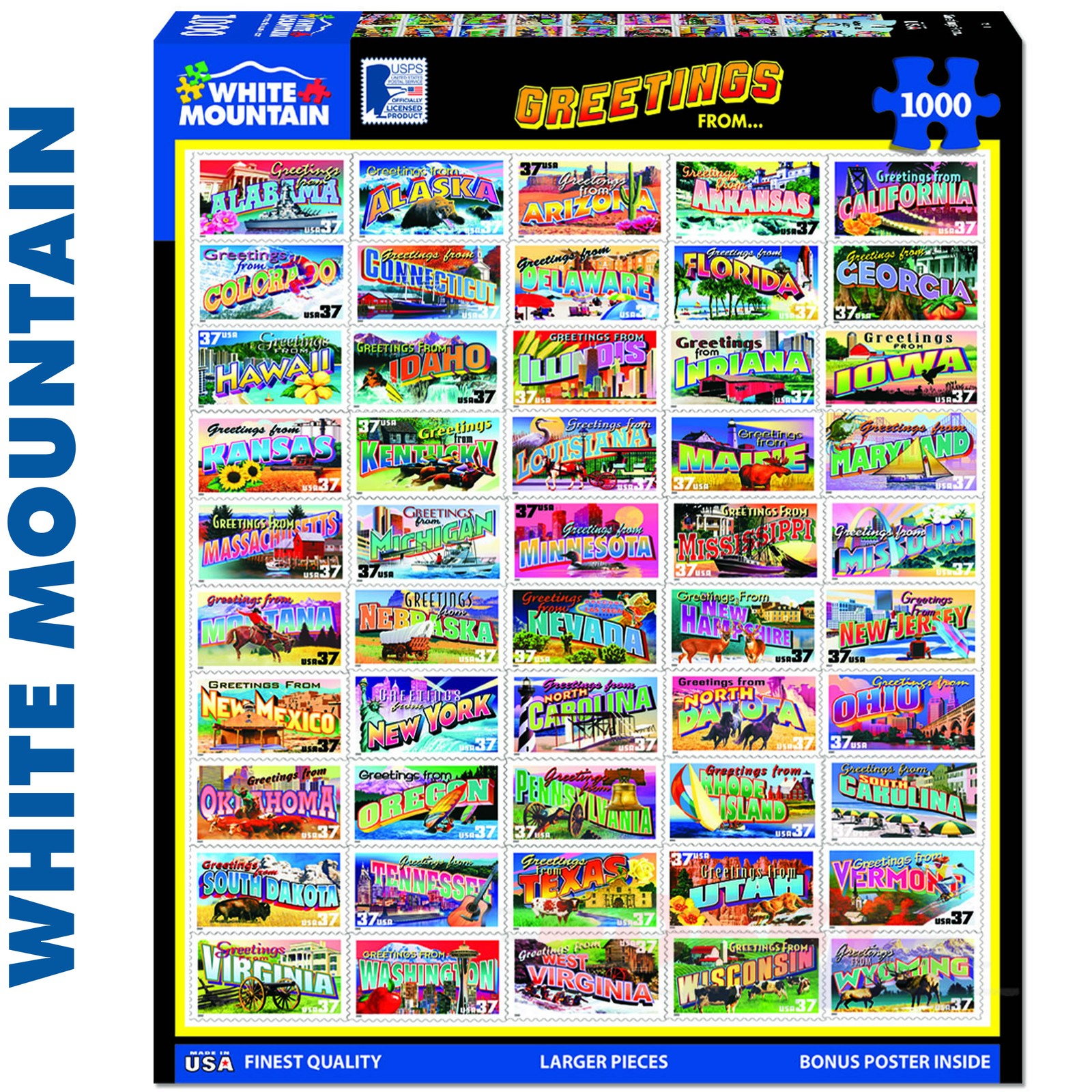 STATE GREETINGS STAMPS 1000 pc super deluxe Jigsaw Puzzle WHITE MOUNTAIN 1518