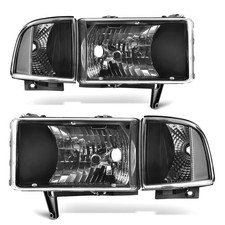DWVO Headlights 1994-2001 Dodge Ram 1500 2500 3500 Black Housing Clear Lens