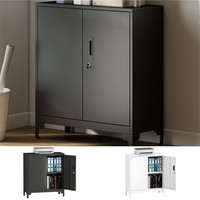 Lockable Metal Filing Cabinet, 2-Tier Storage Cupboard with Double Doors