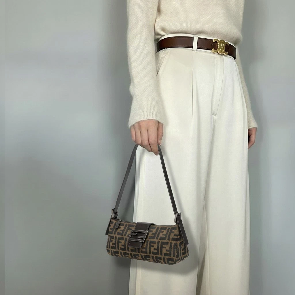 Fendi — FENDI Mamma Baguette Zucca Accessory Pouch Brown shouler bag