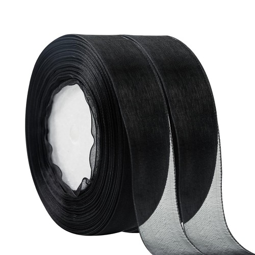 1 Inch Black Organza Ribbon for Gift Wrapping, 100 Yards Craft Sheer Chiffon ...