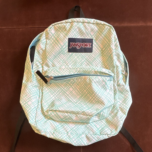 JanSport Superbreak Unisex Kids Backpack White/Green Geometric Zip 16.7in