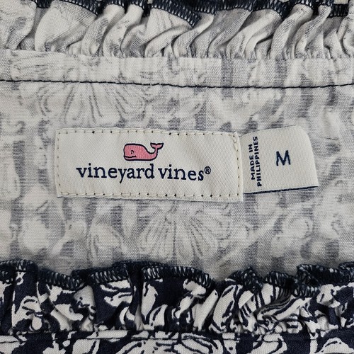 Vineyard Vines Dress Womens Medium Blue Tiered Floral Ruffled Cottage Tassle Tie - Picture 2 of 12