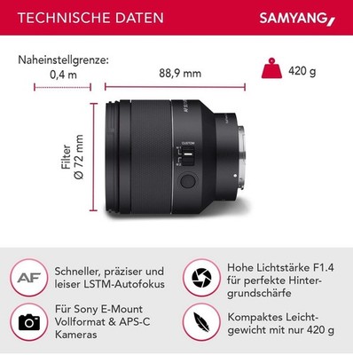 Samyang AF 50mm F1.4 FE II für Sony E-Mount neuwertiger Rückläufer, 2 Jahre G...
