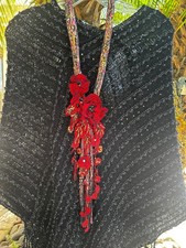 GOLD  RED  ARTZY  FABRIC NECKLACE