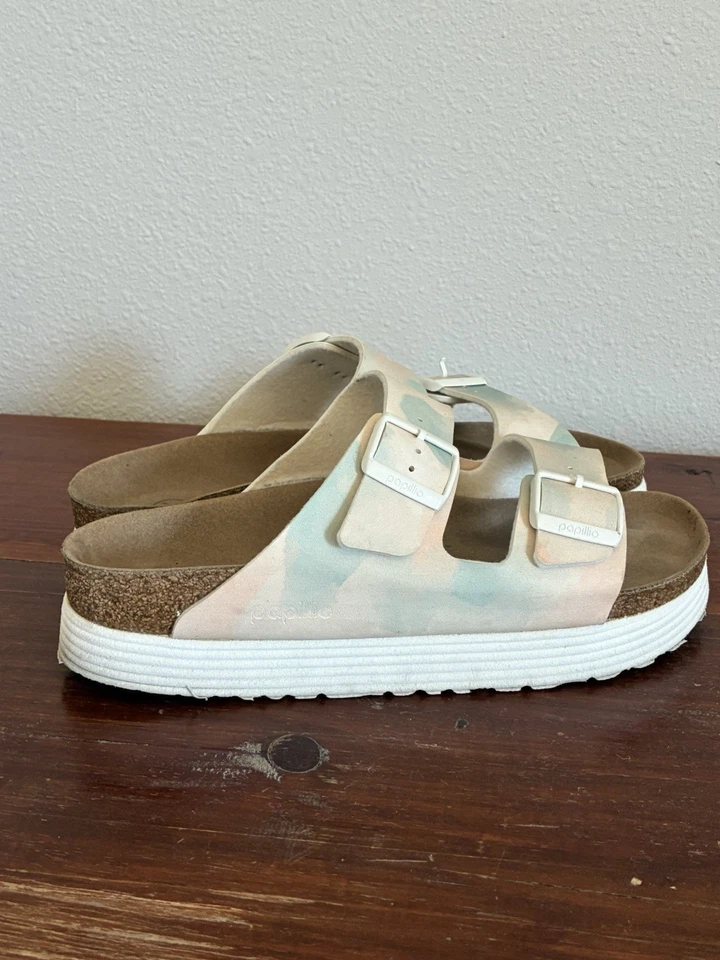 Birkenstock Arizona Papillio Plataforma Flexible Azul Crema Cuero Camuflado, Talla 41 Foto 4 de 4