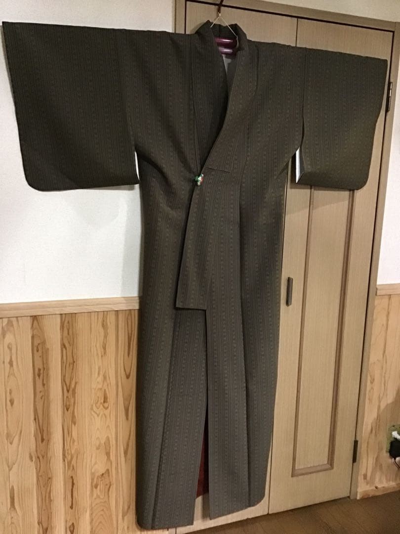 Dark Green Polyester Kimono Small Pattern Casual … - image 1