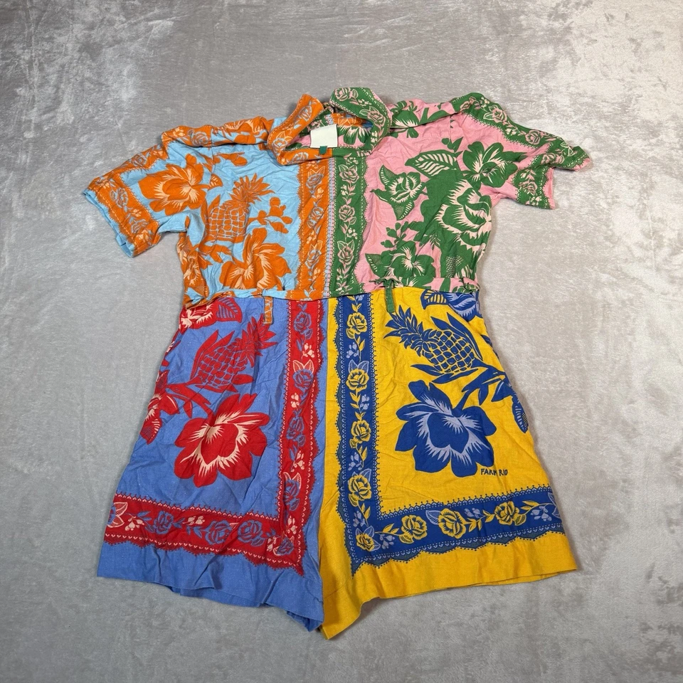 Farm Rio Romper Womens Large Green Lace Garden Belted Linen Blend Boho - Image 3 of 4