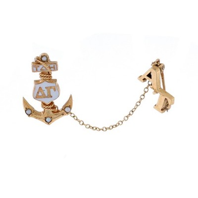 Yellow Gold Delta Gamma Badge & Guard Pin - 10k Pearl & Enamel Sorority Anchor