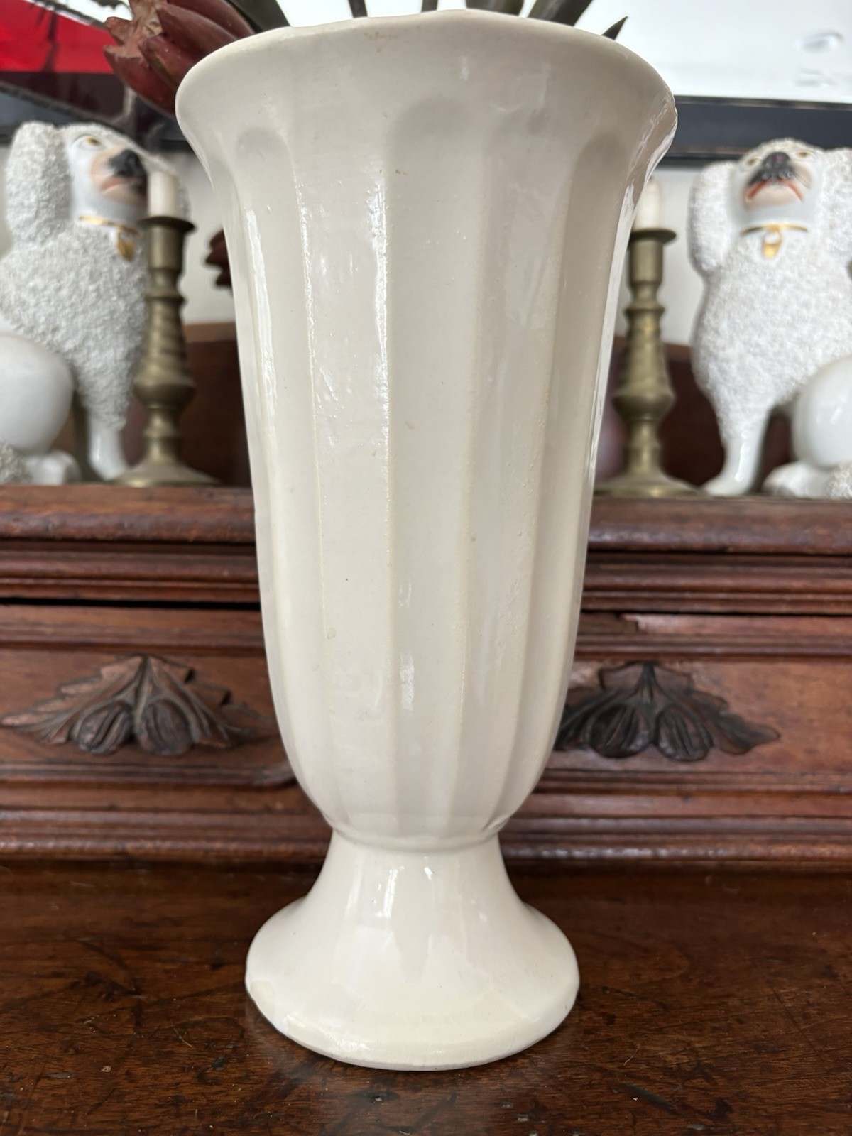 Vintage Ungemach Pottery USA Tall Off-White Fluted Vase 9.5" t x 5.25" d MCM thumbnail 2