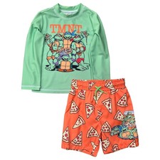 Nickelodeon Toddler Boys Green TMNT Rash Guard Shirt Swim Trunks Set