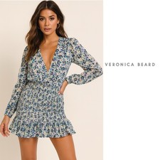 NEW VERONICA BEARD Darrah Smocked Floral Mini Cobalt Dress Sz 2