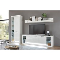 Wohnwand Anbauwand Tv Mediawand Lowboard Wandboard Standvitrine Hochglanz Weiß