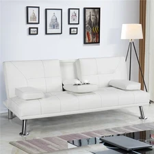 Modern Futon Sofa Bed W/ Cupholders Pillows Convertible Space Saving Design New