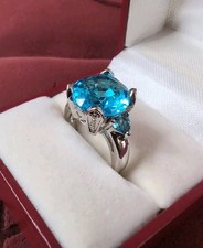 Beautiful Large Blue Topaz Sterling Silver 925 Ring Size 6.25