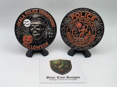 #ad Ocala Police Department 2026 Halloween Challenge coin 2.25quot; 4mm w glow effects $19.00
