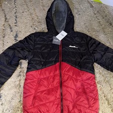 Eddie Bauer Kids Puffer Jacket Coat Black Red Hooded Youth Size M NWT