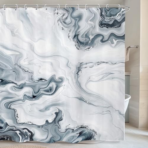 Grey White Abstract Shower Curtain 72Wx72H Inches Marble Modern Ombre Luxury - Picture 2 of 6