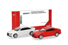 HERPA, AUDI A4 Limo bianca e rossa - 2 pezzi da assemblare, 1/87,  HER014144
