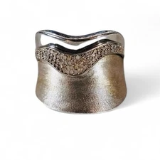 Vintage Sterling Cigar Band Design Ring 78 Round Prong Set Diamond Curve Size 9