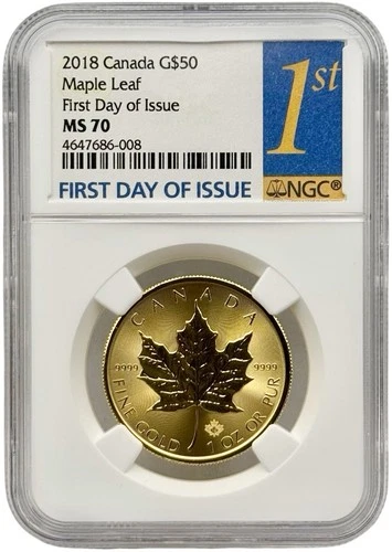 2018 Canada 1 oz .9999 Fine Gold Maple Leaf NGC MS70 First Day Of Issue #2
