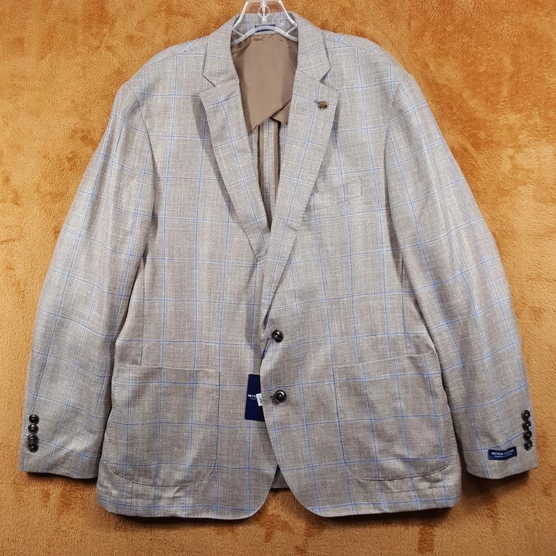 Abrigo deportivo PETER MILLAR para hombre talla 40 R tostado albañil ventana chaqueta a cuadros $1295 Foto 3 de 4