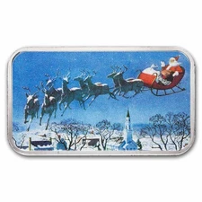 1 oz Silver Colorized Bar - Santa's Sleigh and Eight Reindeer