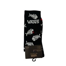 Vans Crew Socks Mens Womens Unisex Size 6.5-9 Black White Fish Bones Skate New