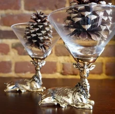 2 X Deer Antler Cocktail Martini Glass Brass Hunting Gold Stag Reindeer Holiday