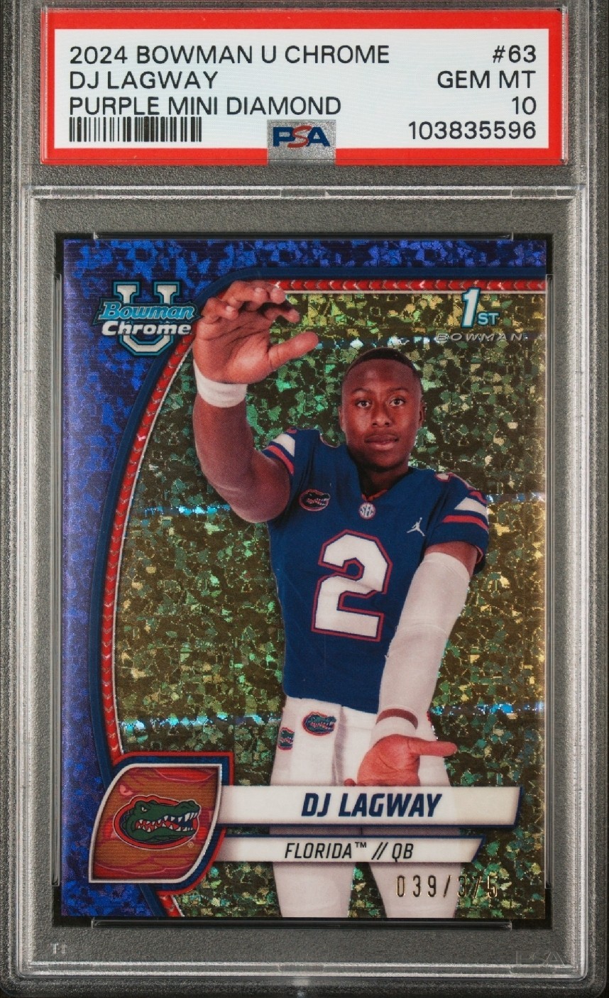 2024 BOWMAN UNIVERSITY CHROME PURPLE MINI DIAMOND #63 DJ LAGWAY /375 PSA 10 GEM