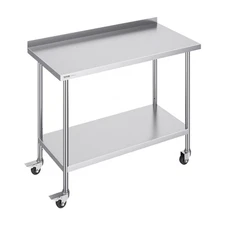 VEVOR Stainless Steel Work Table Commercial Food Prep Table 24"x48" with Casters