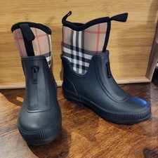 Burberry Kids' Mini Flinton Check Waterproof Rain Boot 12.5US / 30EU, Black
