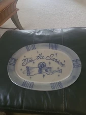 Rowe Pottery Stoneware Salt Glazed "Tis the Season" Large Oval Platter 16"