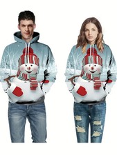 3D Snowman Christmas Hoodie Unisex Winter Pullover Casual Sweatshirt