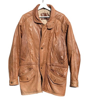 Hide House Toughened Herren hellbraune Lederjacke Mantel Größe L Large British England