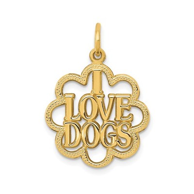 14k Gelbgold I Love Hunde Anhänger Blume Umriss Haustier Charm für Halskette
