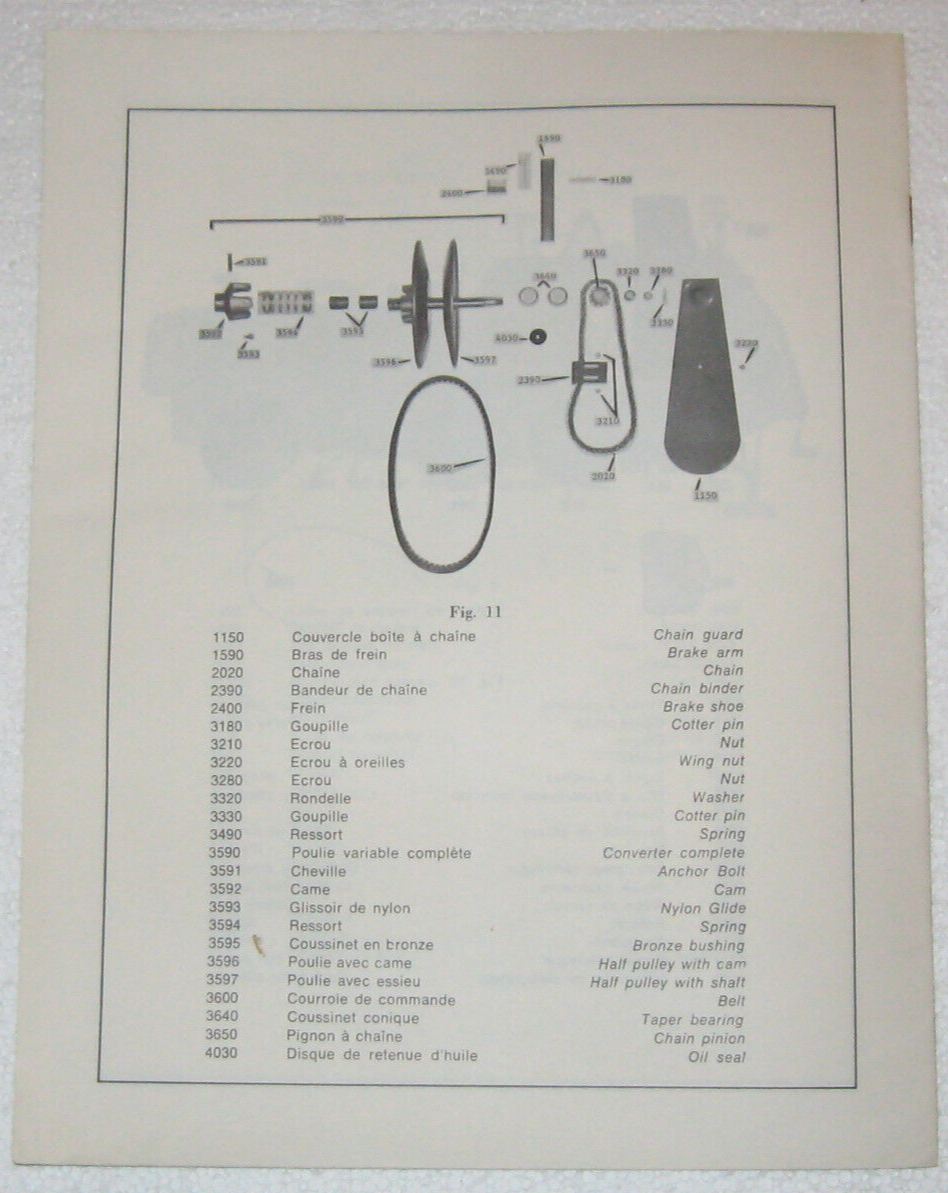 1970's Moto Kometic Snowmobile Catalogue De Pieces Genuine Factory